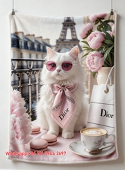 Dior Pink Parisian Cat Luxury Style Flannel Throw Blanket Sofa Cover Blanket D419